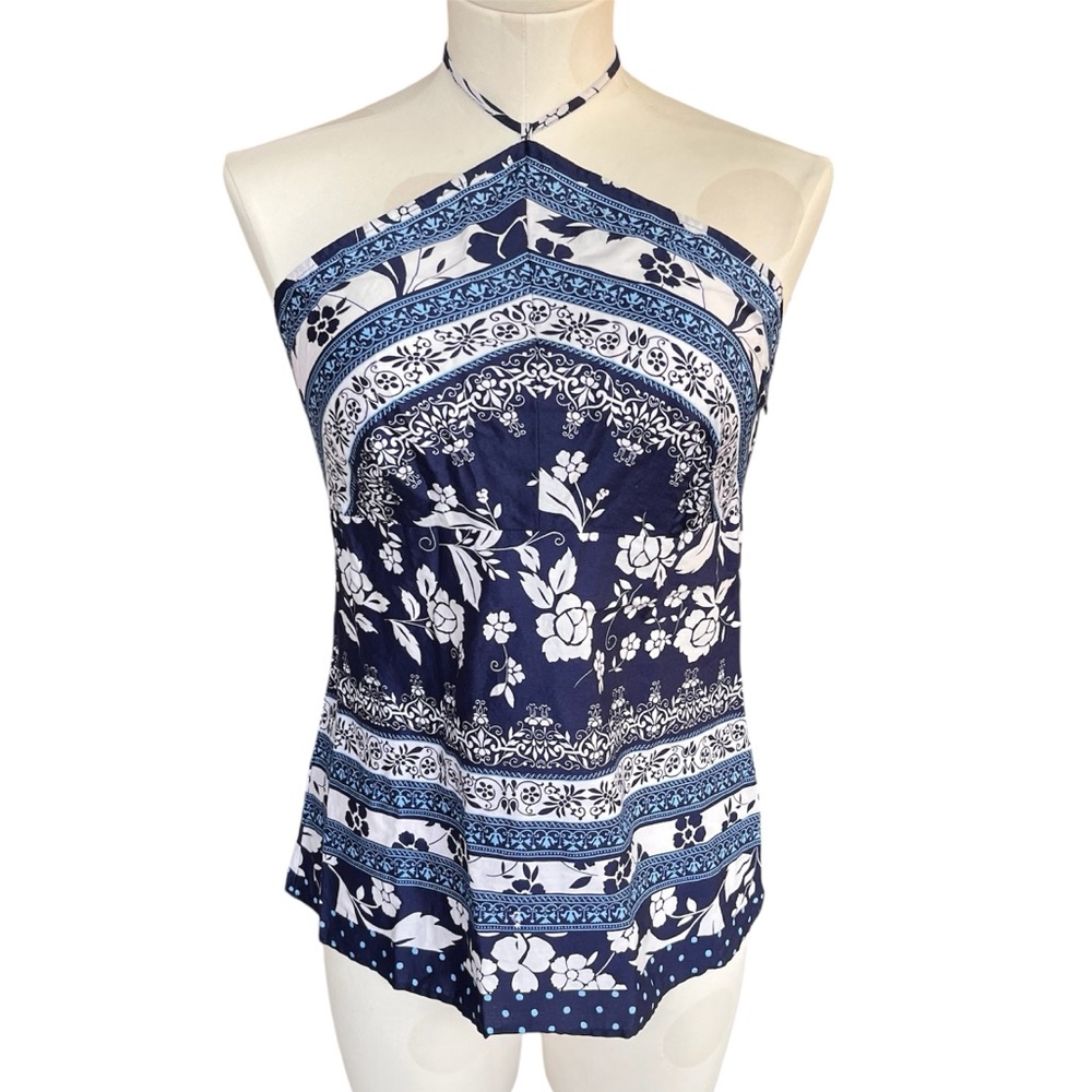 Ann Taylor LOFT Blue Floral Halter Top Blouse